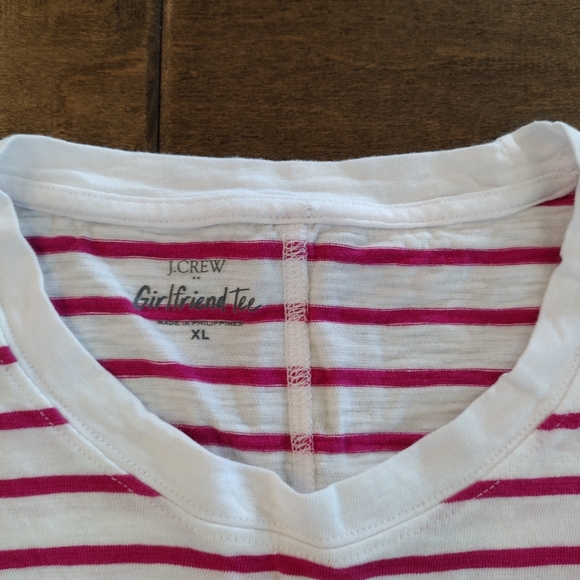 J.CREW Women's Girlfriend white pink striped short-sleeve T-shirt Tee XL - Picture 4 of 7